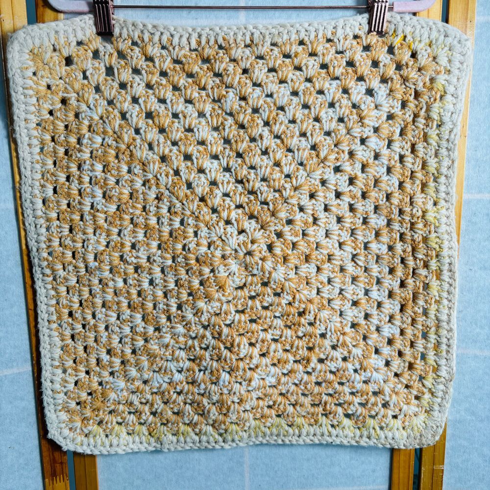 Vintage Handmade Crochet 18" Square Blanket Baby Pet Lap Cat‎ Pet Knit Gold